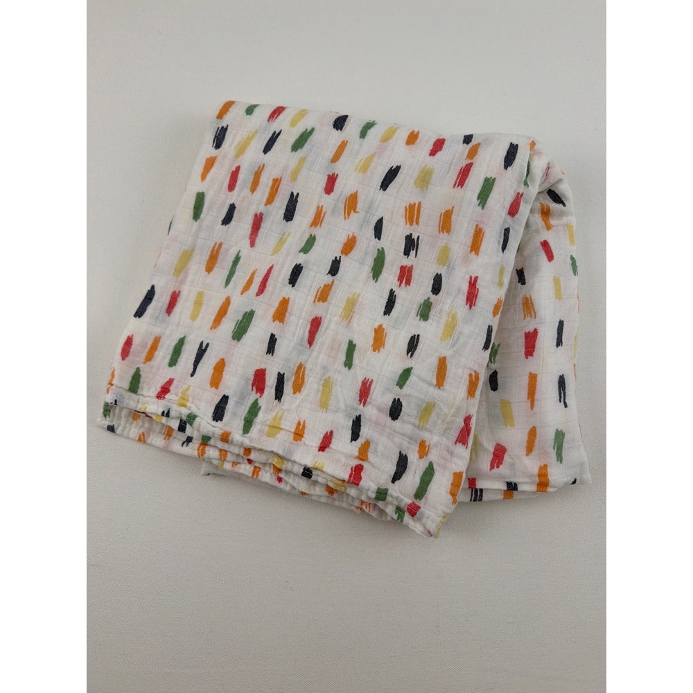 Brooklinen Swaddle Blanket Baby 47x47 White Multicolor Brushstroke Muslin Bamboo